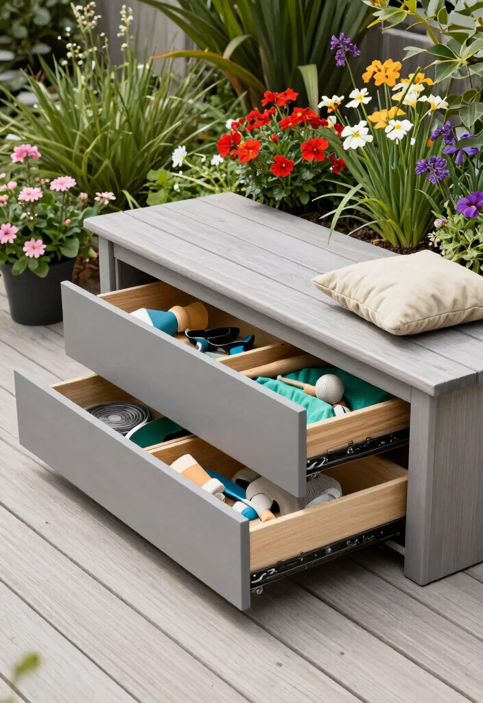 14 Deck Storage Box Ideas for a Tidy and Weatherproof Outdoor Space - 10. Under-Bench Storage Drawers 1