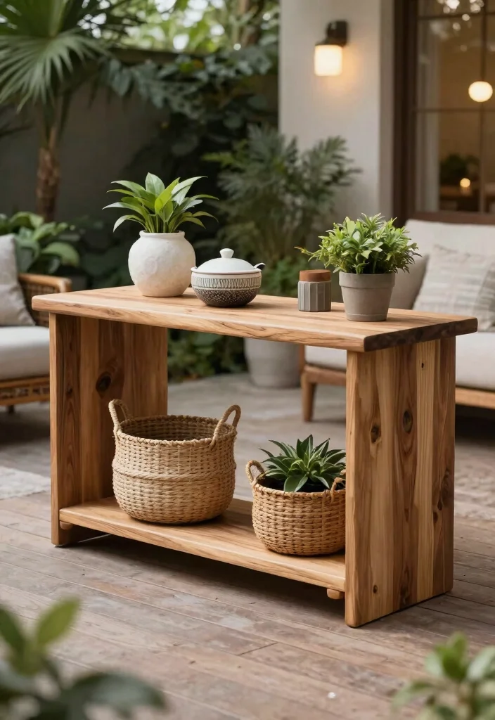 14 Deck Storage Box Ideas for a Tidy and Weatherproof Outdoor Space - 11. Stylish Console Table with Storage 1