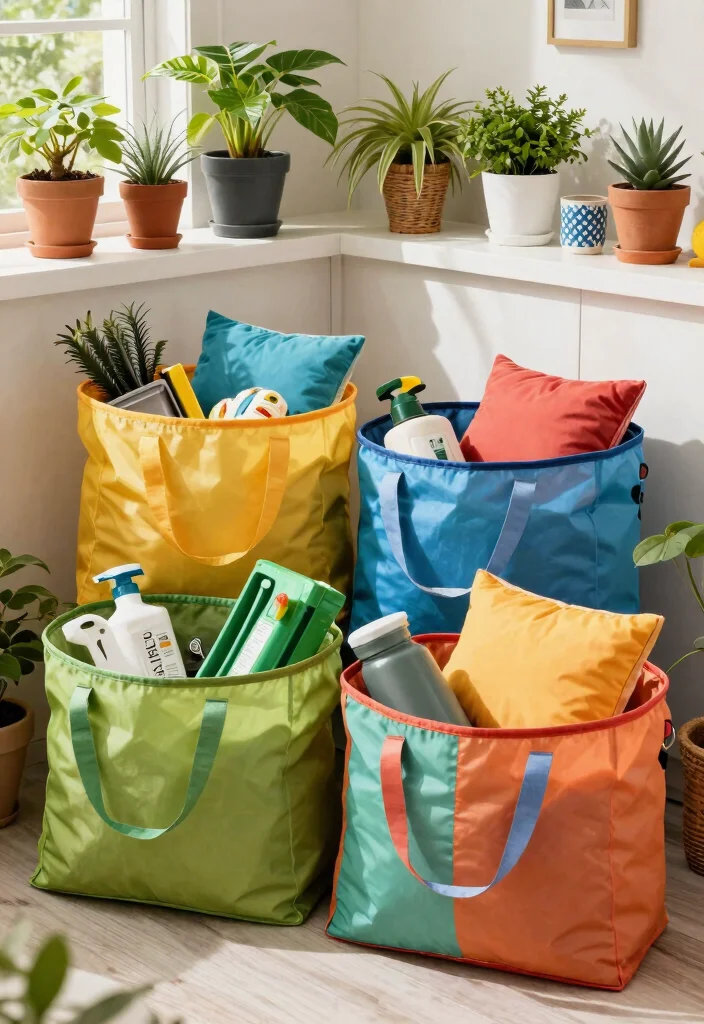 14 Deck Storage Box Ideas for a Tidy and Weatherproof Outdoor Space - 12. Chic Fabric Storage Bags 1
