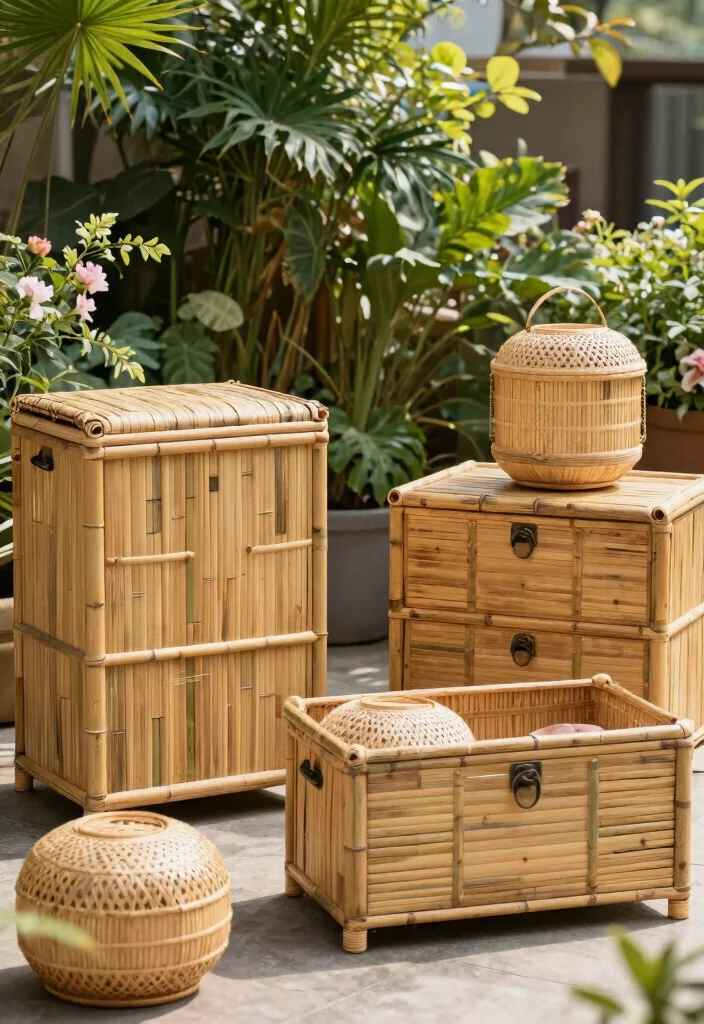 14 Deck Storage Box Ideas for a Tidy and Weatherproof Outdoor Space - 14. Natural Bamboo Storage Solutions 1