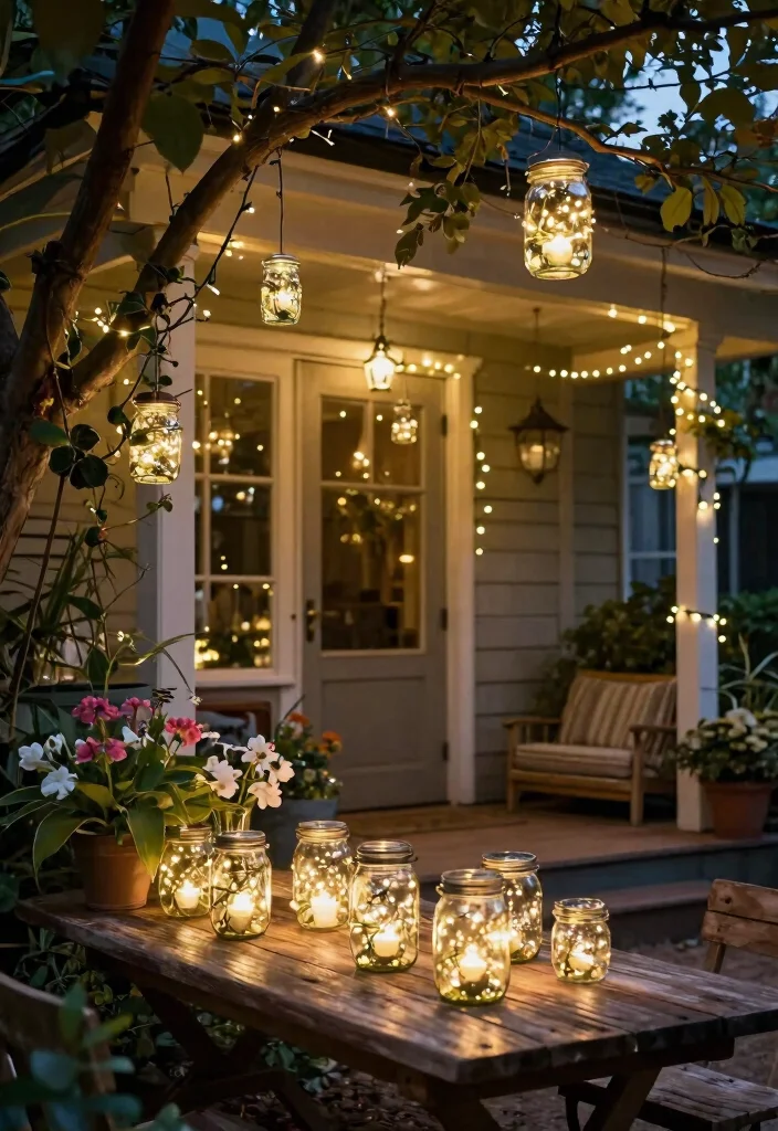 14 Front Porch Lighting Fixtures That Add Charm and Curb Appeal - 9. Fairy Lights in Glass Jars 1
