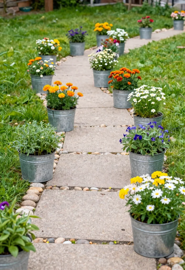 14 Galvanized Planter Ideas for a Rustic and Industrial Garden Look - 10. Galvanized Planter Garden Pathway 1