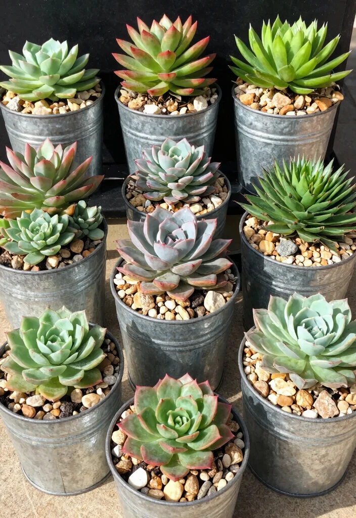 14 Galvanized Planter Ideas for a Rustic and Industrial Garden Look - 11. Galvanized Planter Succulent Display 1