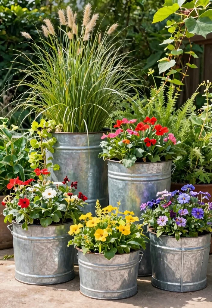 14 Galvanized Planter Ideas for a Rustic and Industrial Garden Look - 14. Galvanized Planter Grouping 1