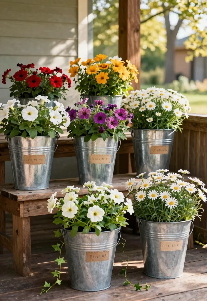 14 Galvanized Planter Ideas for a Rustic and Industrial Garden Look - 2. Galvanized Bucket Arrangements 1