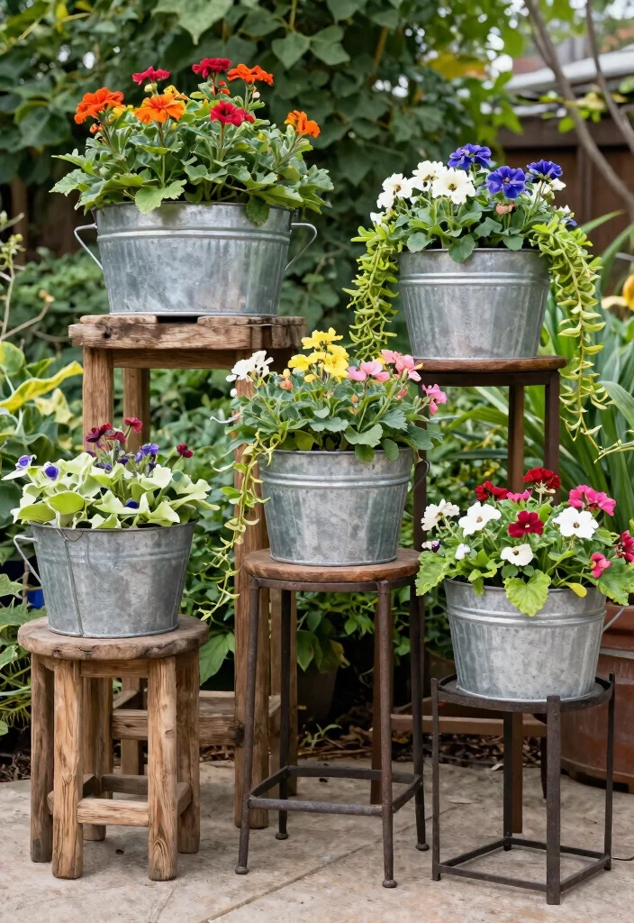 14 Galvanized Planter Ideas for a Rustic and Industrial Garden Look - 4. Galvanized Planters with Stands 1