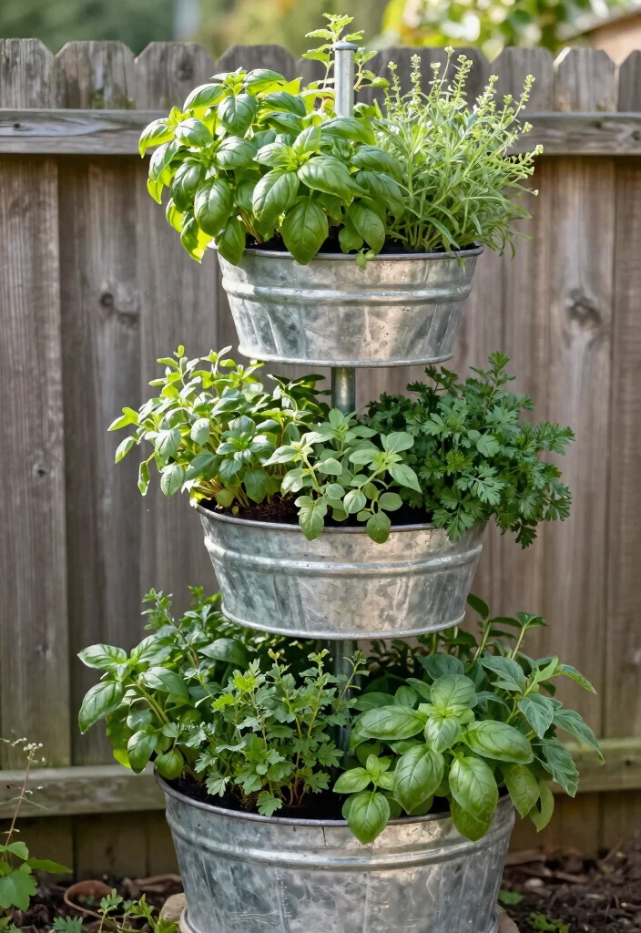 14 Galvanized Planter Ideas for a Rustic and Industrial Garden Look - 5. Galvanized Planter Herb Spiral 1