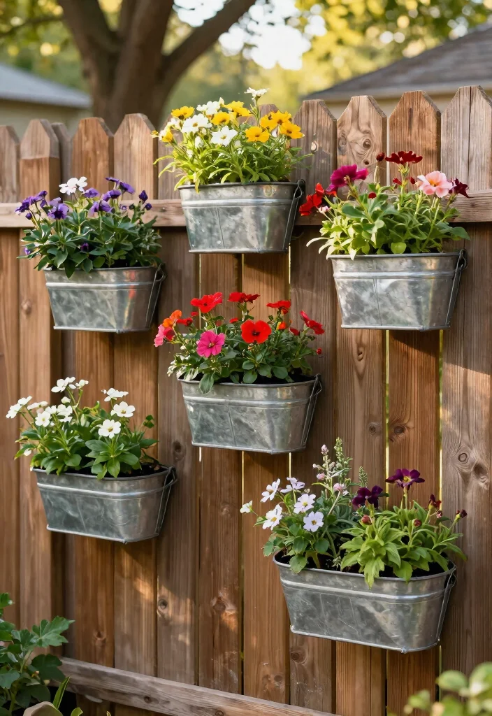 14 Galvanized Planter Ideas for a Rustic and Industrial Garden Look - 9. Galvanized Planter Fence Decor 1