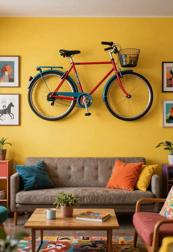 14 Multi Bike Storage Ideas for Families With More Than One Bike - 11. Vertical Bike Storage with Art 1