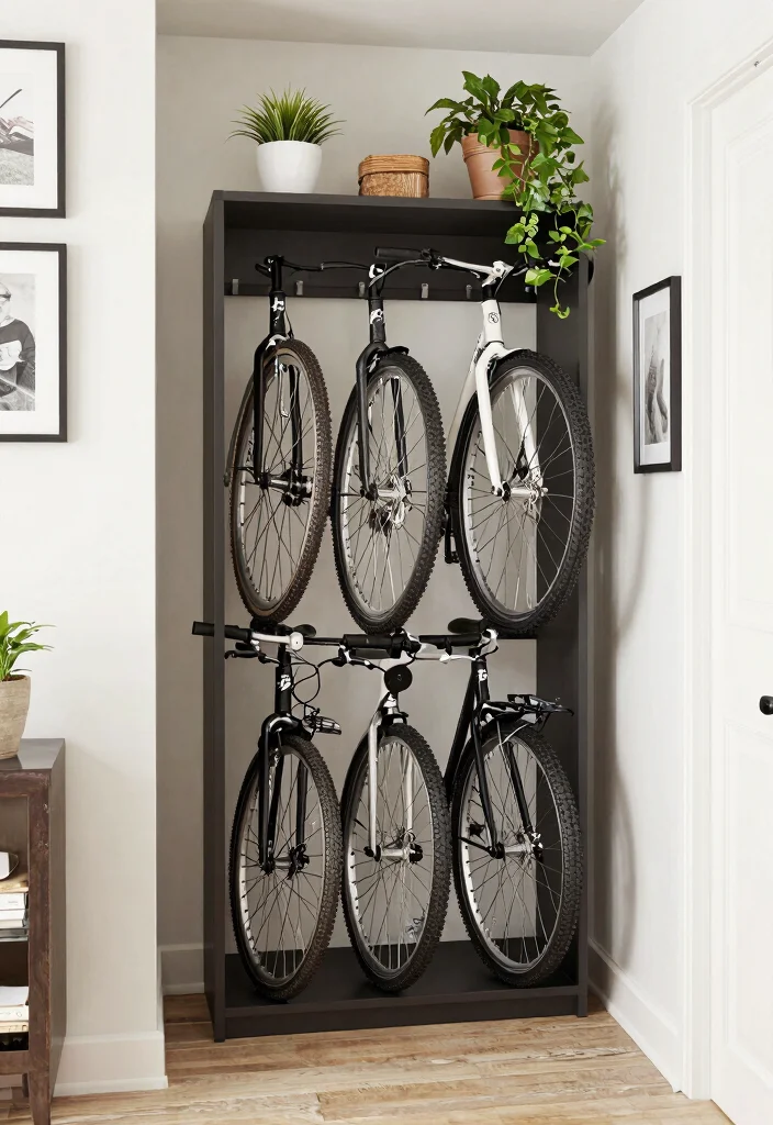 14 Multi Bike Storage Ideas for Families With More Than One Bike - 13. Slim Storage Units with Bike Hooks 1