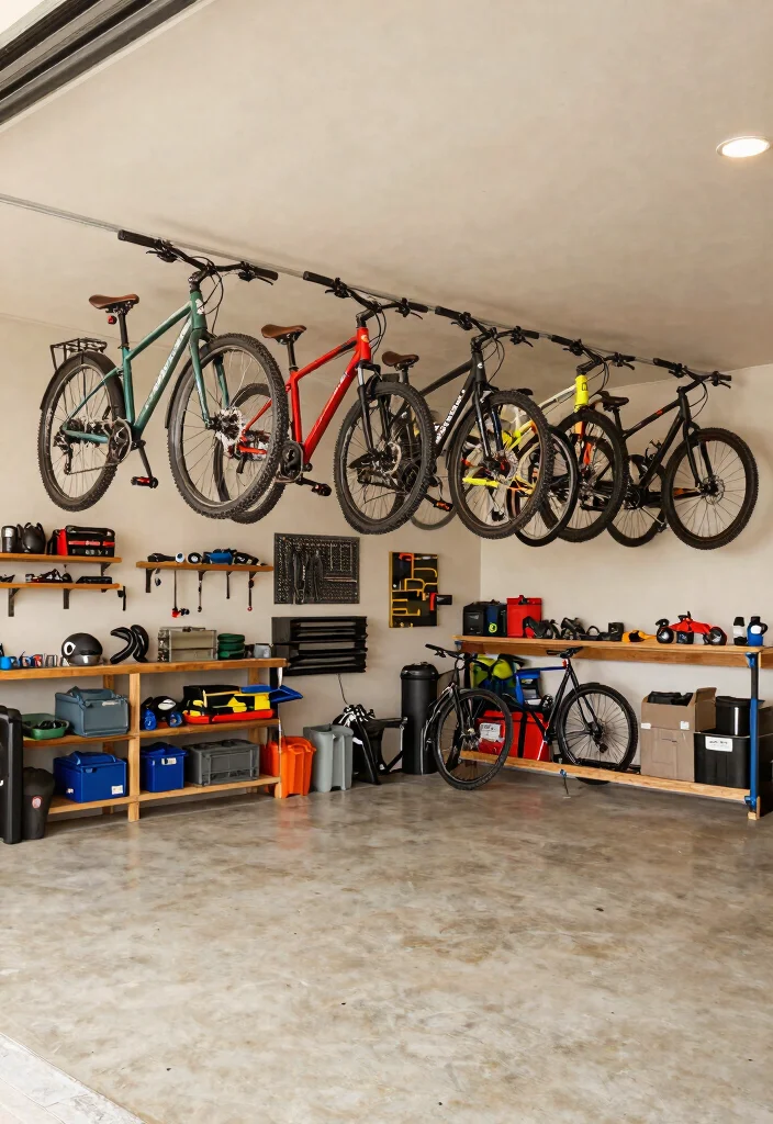 14 Multi Bike Storage Ideas for Families With More Than One Bike - 5. Hanging Bike Storage on Ceiling 1