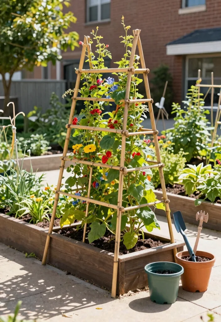 14 Raised Garden Bed Trellis Ideas to Grow More in Less Space - 3. Folding Trellis for Easy Storage 1