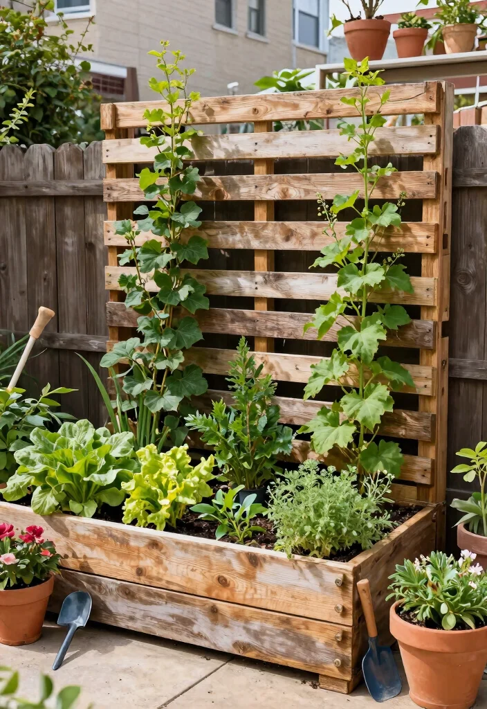 14 Raised Garden Bed Trellis Ideas to Grow More in Less Space - 5. DIY Pallet Trellis 1