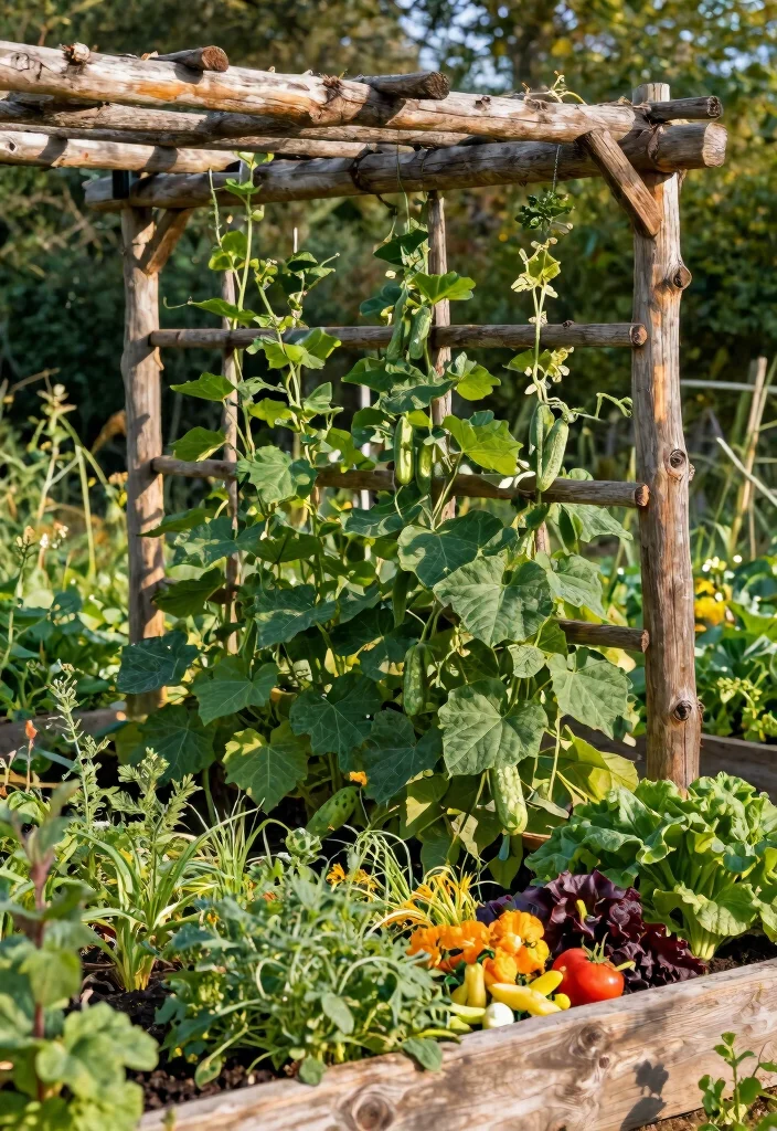 14 Raised Garden Bed Trellis Ideas to Grow More in Less Space - 7. Roughed Up Rustic Trellis 1