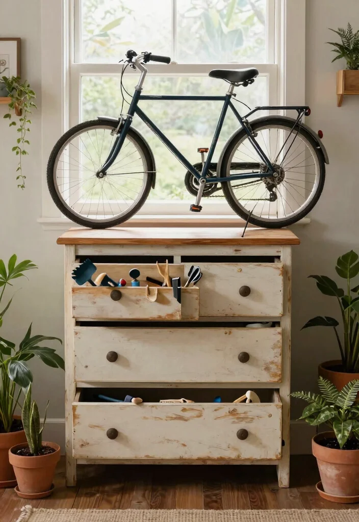 14 Small Space Bike Storage Ideas for Apartments and Tight Garages - 10. Repurposed Furniture for Bike Storage 1