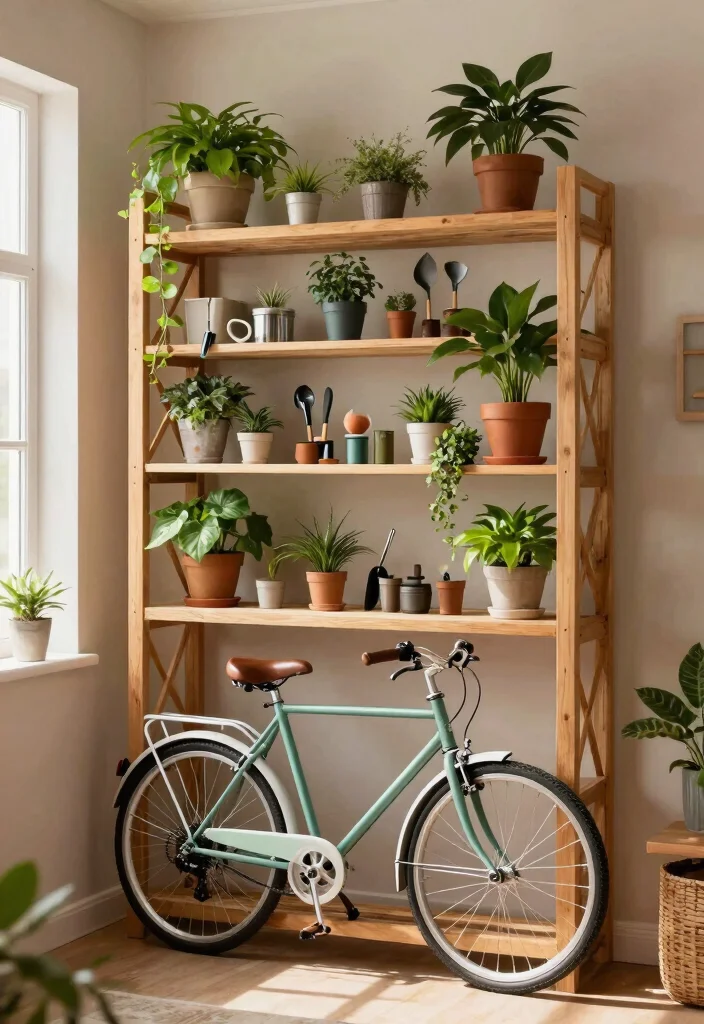 14 Small Space Bike Storage Ideas for Apartments and Tight Garages - 2. Vertical Bike Storage with Shelving Units 1
