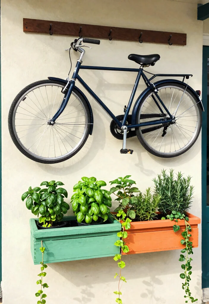 14 Small Space Bike Storage Ideas for Apartments and Tight Garages - 3. Bike Hooks with Planter Boxes 1