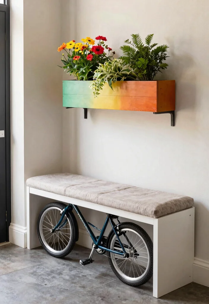 14 Small Space Bike Storage Ideas for Apartments and Tight Garages - 5. Bike Storage Bench with Planters 1