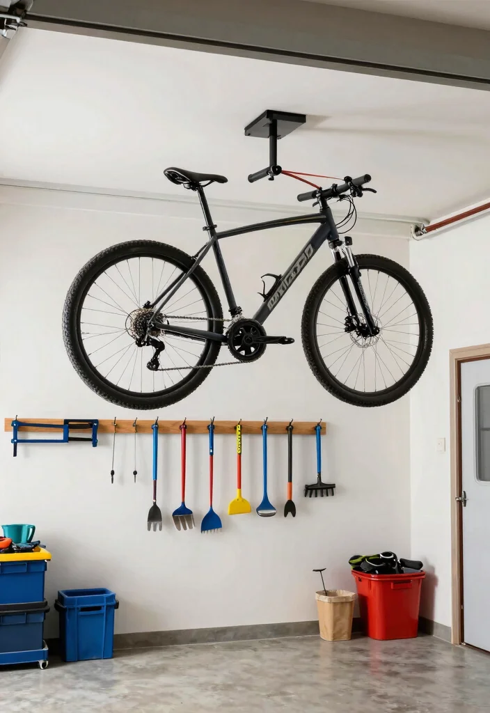 14 Small Space Bike Storage Ideas for Apartments and Tight Garages - 7. Ceiling-Mounted Bike Hoists 1