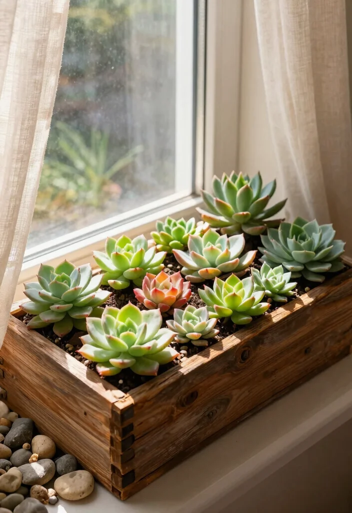14 Window Flower Box Ideas for Full Sun With Low-Maintenance Plants - 1. Cheerful Succulent Mix 1