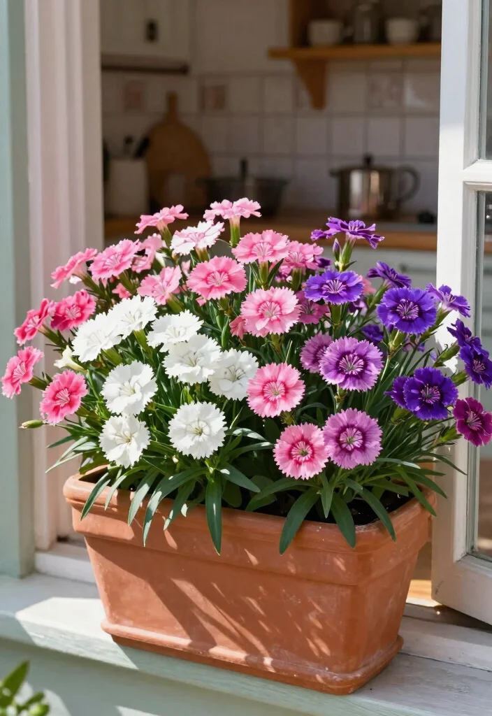 14 Window Flower Box Ideas for Full Sun With Low-Maintenance Plants - 11. Dazzling Dianthus 1