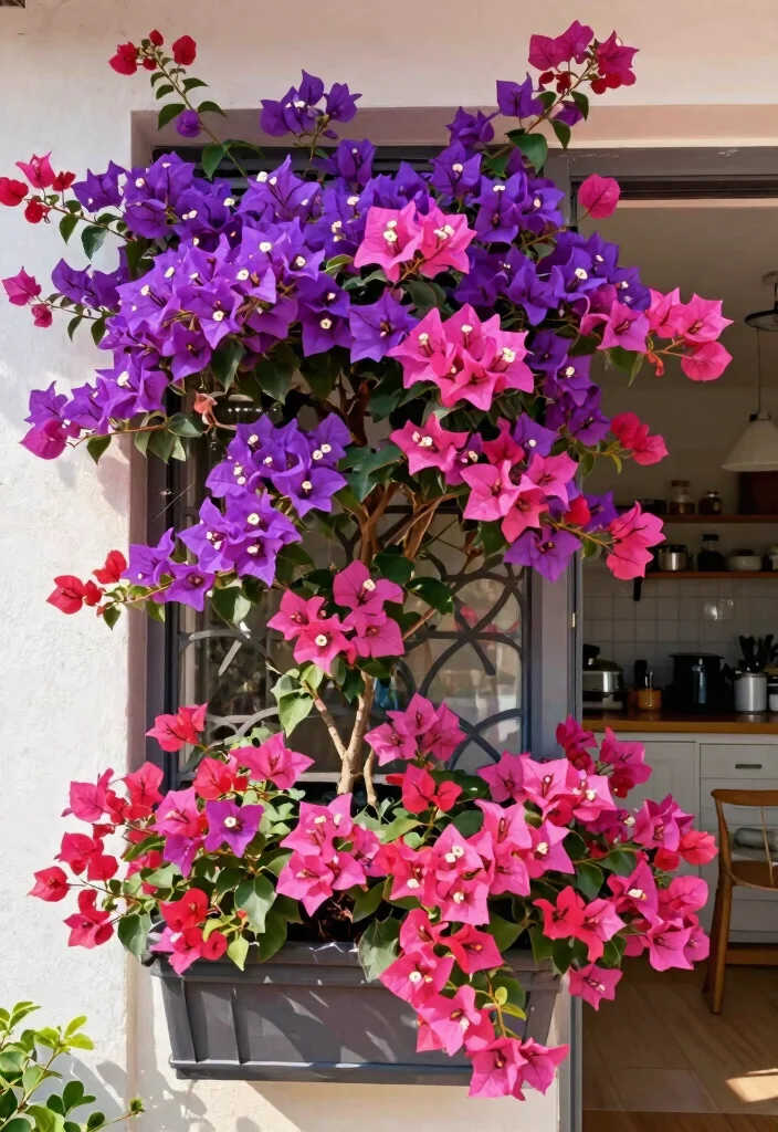 14 Window Flower Box Ideas for Full Sun With Low-Maintenance Plants - 12. Vibrant Bougainvillea 1