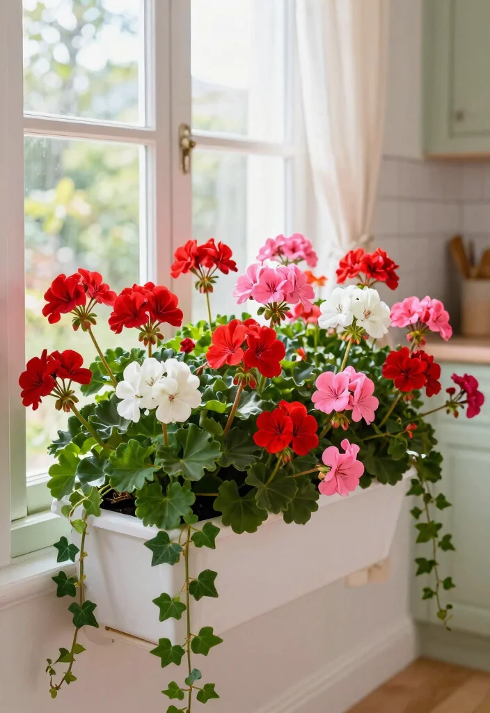 14 Window Flower Box Ideas for Full Sun With Low-Maintenance Plants - 2. Classic Geraniums 1