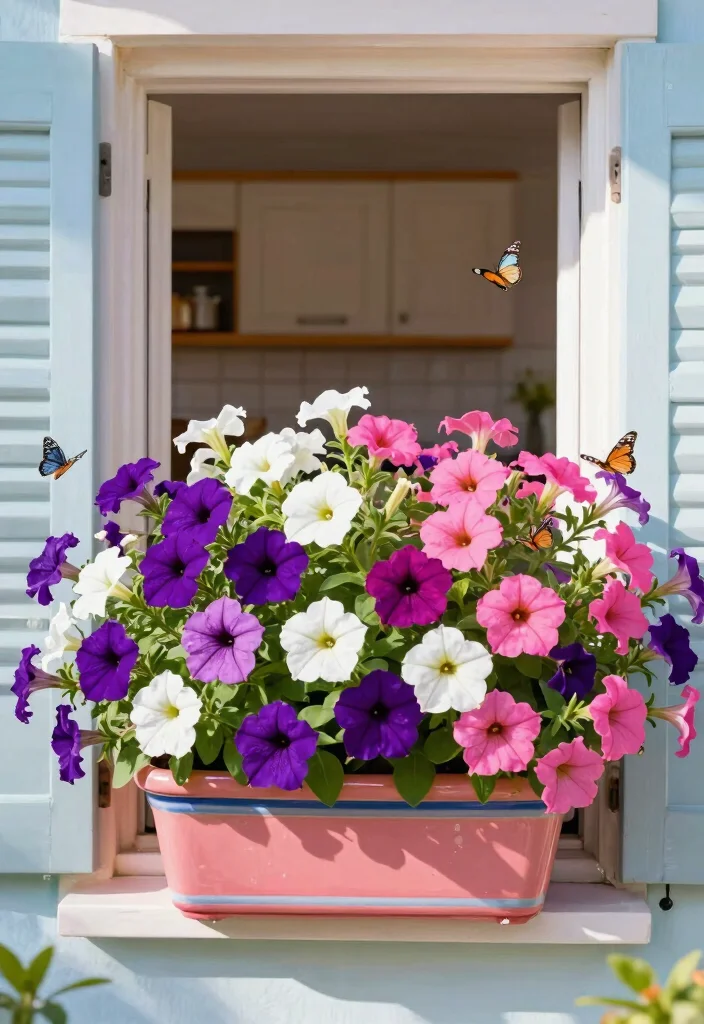 14 Window Flower Box Ideas for Full Sun With Low-Maintenance Plants - 4. Colorful Petunias 1