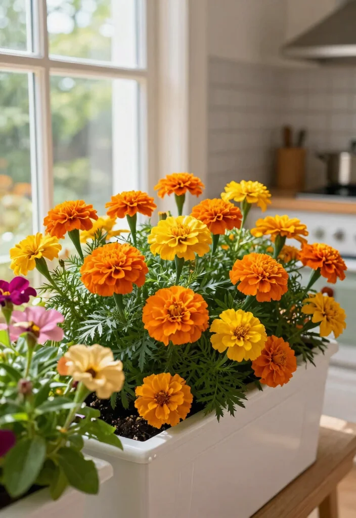 14 Window Flower Box Ideas for Full Sun With Low-Maintenance Plants - 7. Vibrant Marigolds 1