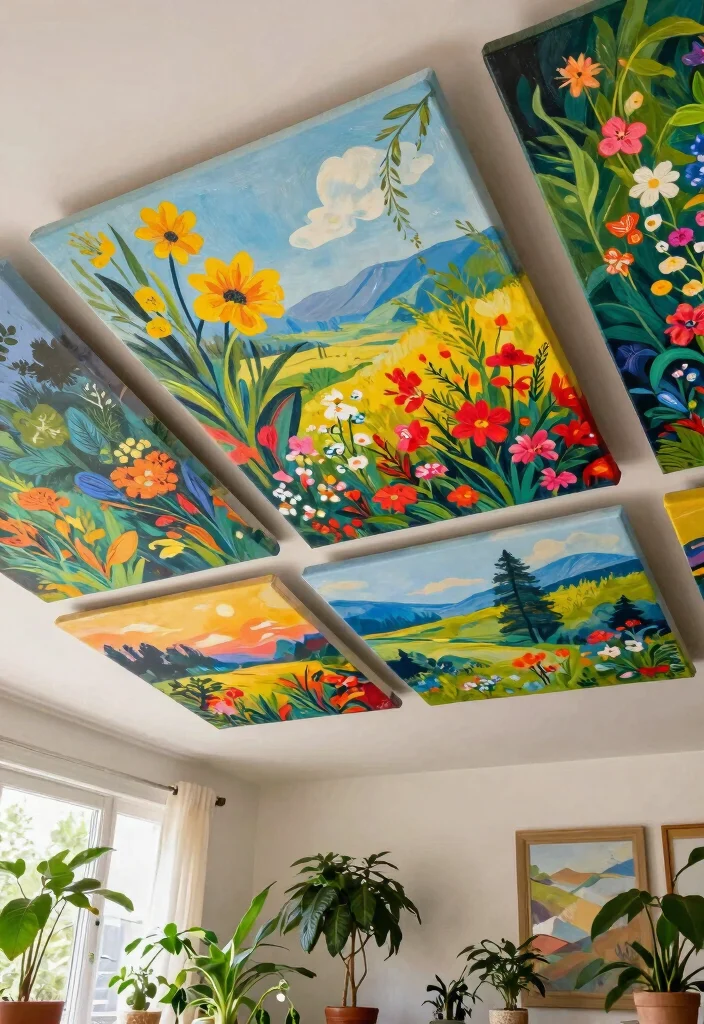 15 Ceiling Decoration Ideas That Transform a Plain Room Instantly - 13. Canvas Ceiling Art 1