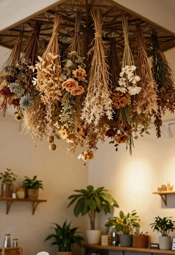 15 Ceiling Decoration Ideas That Transform a Plain Room Instantly - 14. Dried Floral Hangings 1