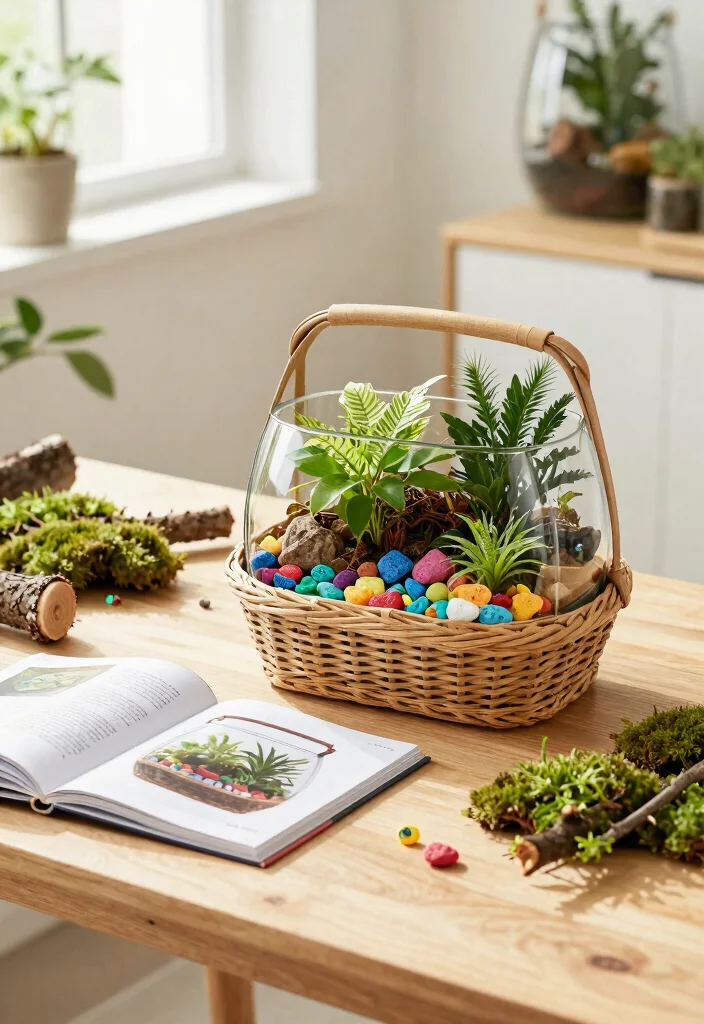 15 Gardening Gift Basket Ideas for the Plant Lover in Your Life - 5. DIY Terrarium Kit Basket 1