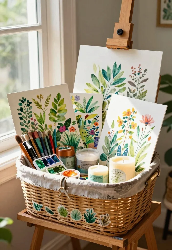 15 Gardening Gift Basket Ideas for the Plant Lover in Your Life - 6. Garden-themed Art and Decor Basket 1