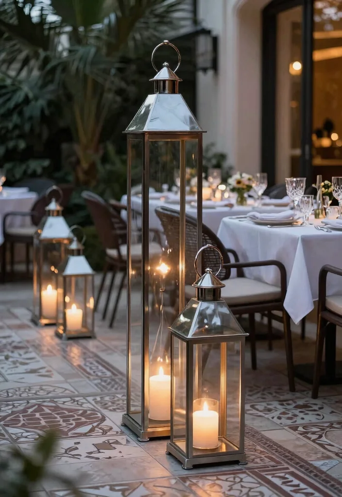15 Outdoor Patio Lantern Ideas for Tables - 10. Elegant Lanterns on Tile Flooring 1
