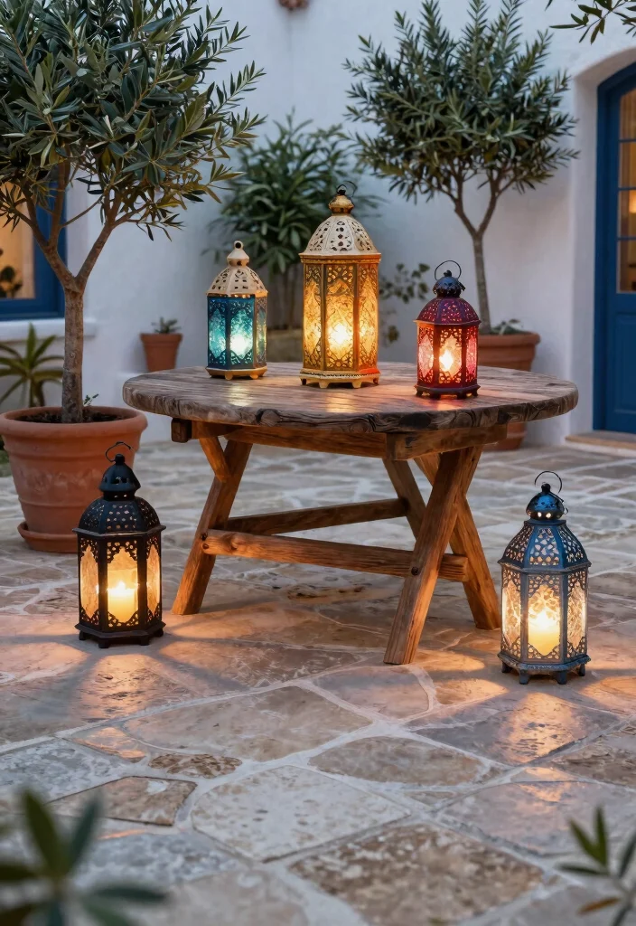 15 Outdoor Patio Lantern Ideas for Tables - 4. Mediterranean Lanterns on Natural Stone 1