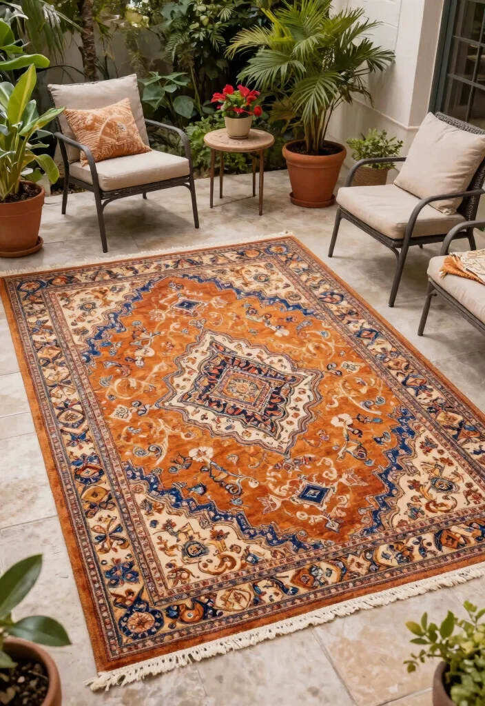 15 Patio Privacy Ideas for a Secluded and Relaxing Outdoor Space - 7. Outdoor Rugs 1