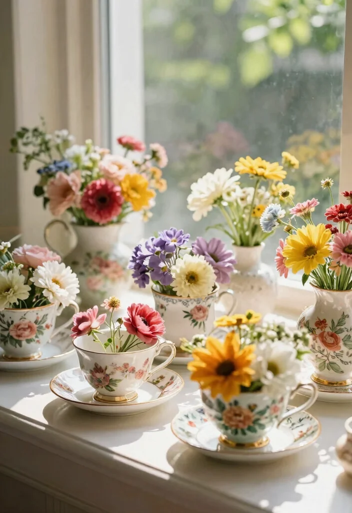 15 Window Planter Box Ideas to Add Color and Charm to Any Home - 7. Vintage Tea Cup Planters 1