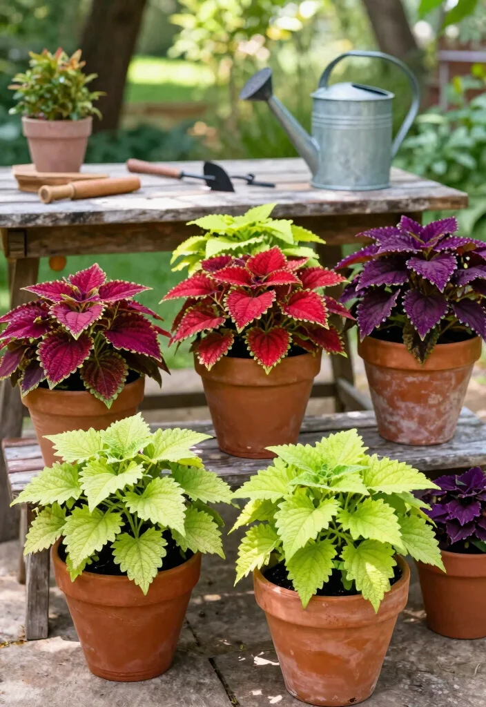 12 Coleus Planter Ideas for Bold Color in Any Outdoor Space 1 12 Coleus Planter Ideas for Bold Color in Any Outdoor Space - 1. Mixed Colors in Terracotta Pots 1