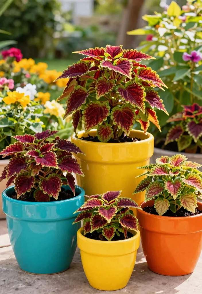 12 Coleus Planter Ideas for Bold Color in Any Outdoor Space 3 12 Coleus Planter Ideas for Bold Color in Any Outdoor Space - 3. Coleus in Colorful Containers 1