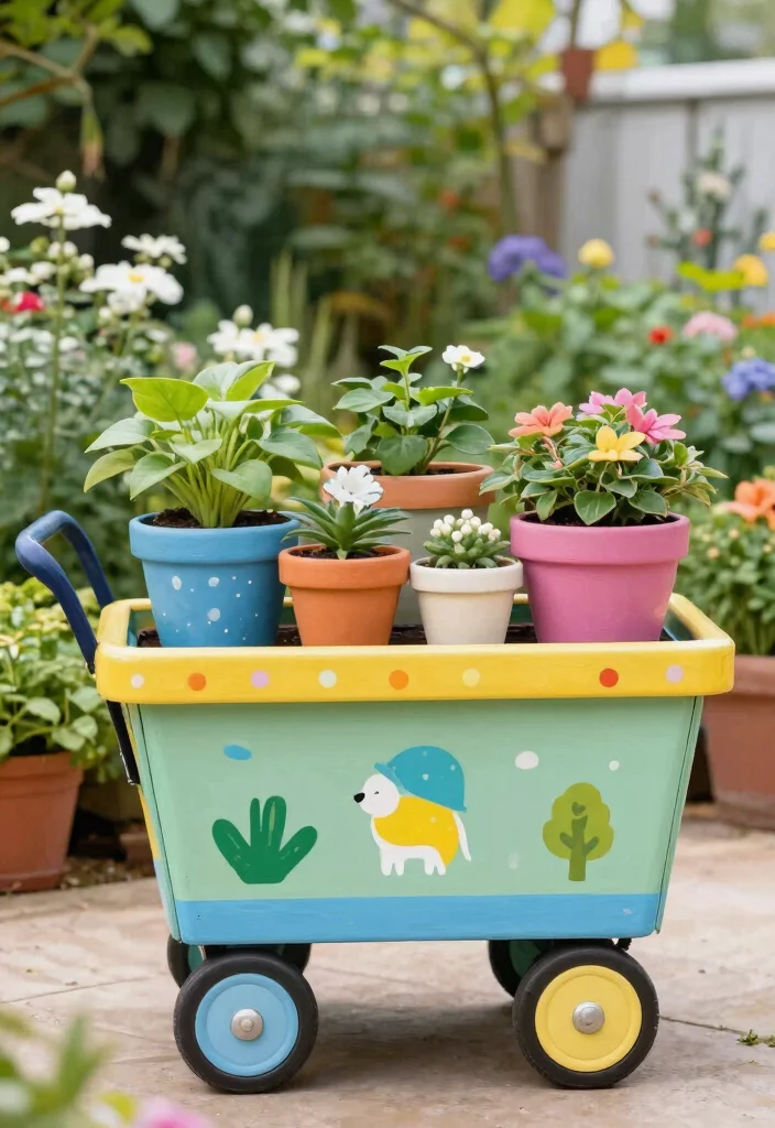 12 Garden Cart Ideas to Haul and Organize Your Outdoor Tools 12 12 Garden Cart Ideas to Haul and Organize Your Outdoor Tools - 12. Cute and Quirky Garden Cart 1