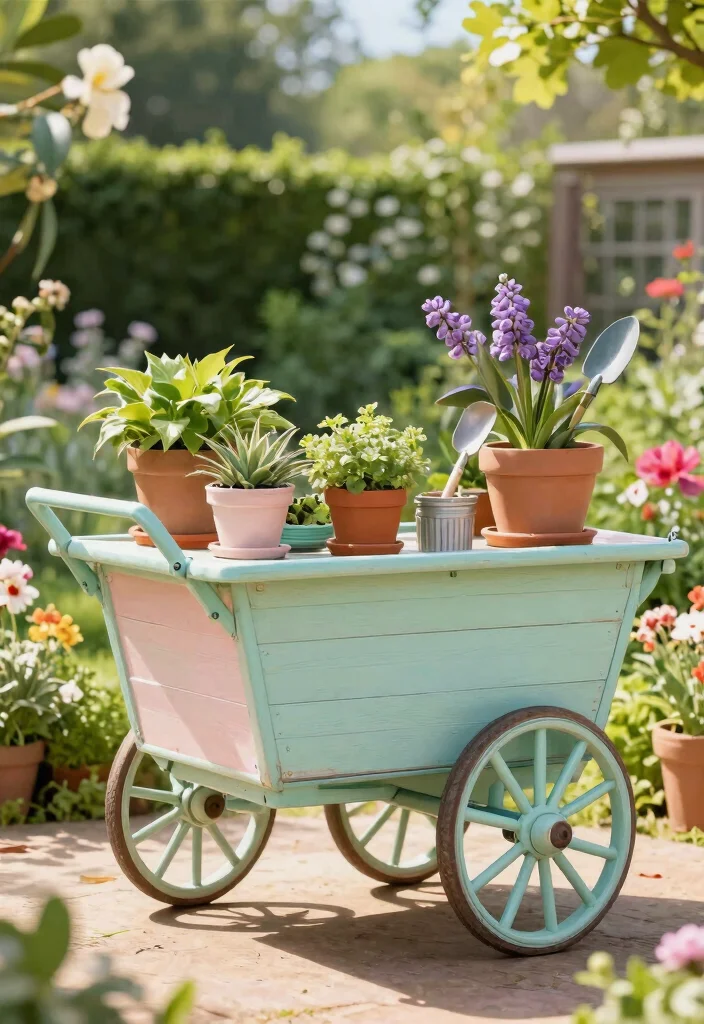 12 Garden Cart Ideas to Haul and Organize Your Outdoor Tools 5 12 Garden Cart Ideas to Haul and Organize Your Outdoor Tools - 5. Decorated Vintage Cart 1