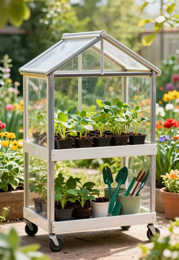 12 Garden Cart Ideas to Haul and Organize Your Outdoor Tools 7 12 Garden Cart Ideas to Haul and Organize Your Outdoor Tools - 7. Rolling Greenhouse Cart 1
