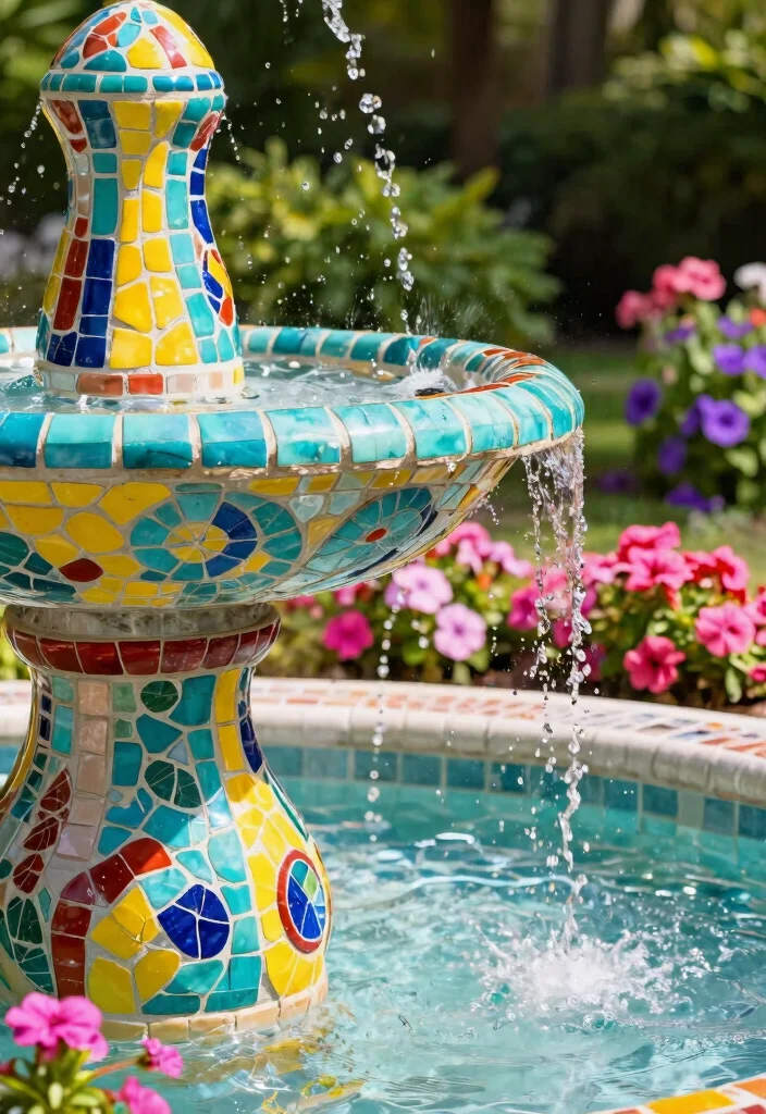 12 Mosaic Water Fountain Ideas for a Colorful Garden Focal Point 1 12 Mosaic Water Fountain Ideas for a Colorful Garden Focal Point - 1. Whimsical Tile Patterns 1