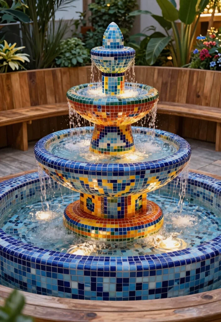 12 Mosaic Water Fountain Ideas for a Colorful Garden Focal Point 11 12 Mosaic Water Fountain Ideas for a Colorful Garden Focal Point - 11. Multi-Level Fountains 1