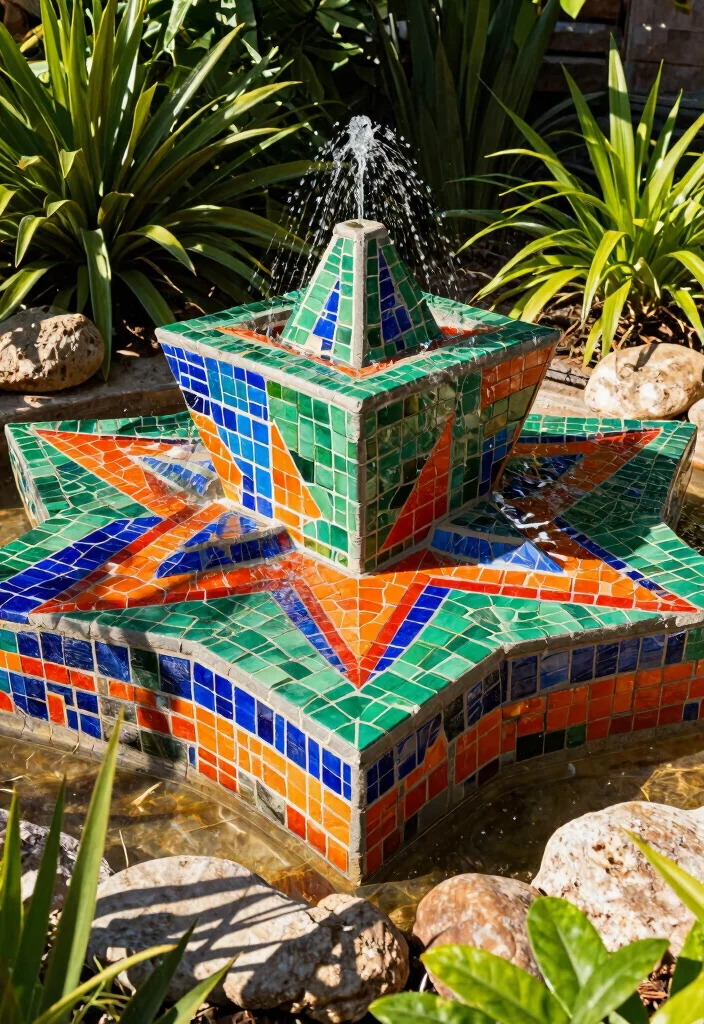 12 Mosaic Water Fountain Ideas for a Colorful Garden Focal Point 2 12 Mosaic Water Fountain Ideas for a Colorful Garden Focal Point - 2. Geometric Masterpieces 1