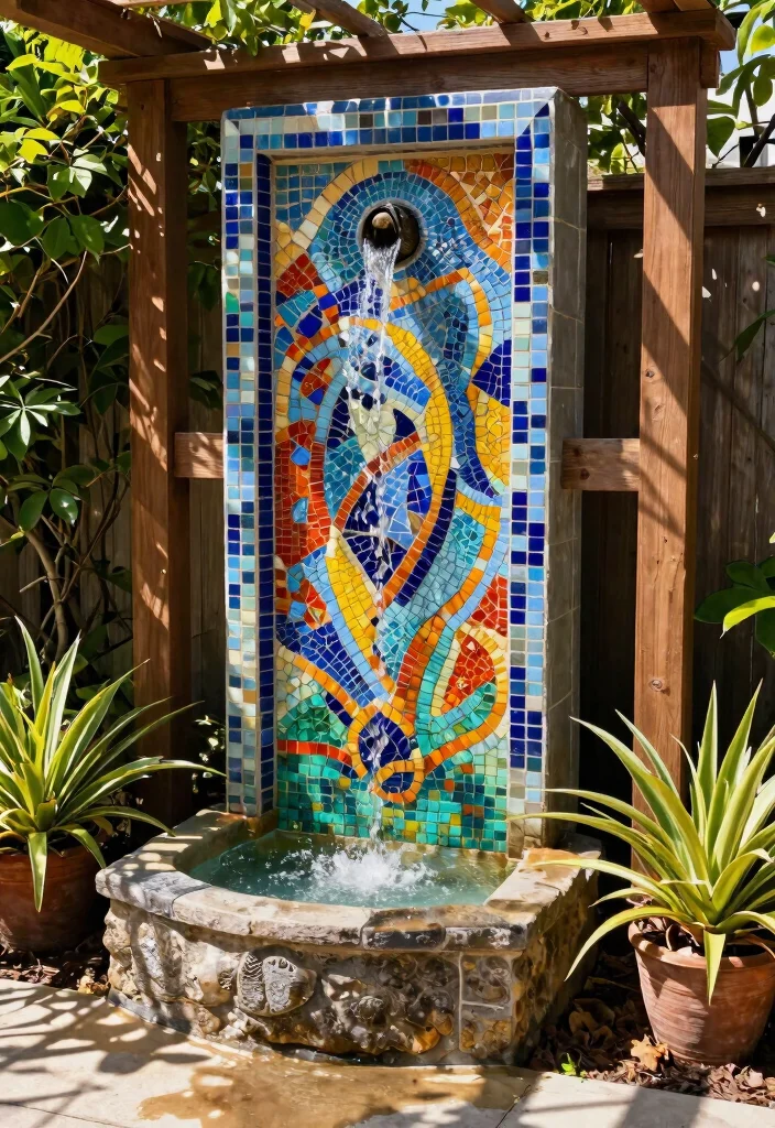 12 Mosaic Water Fountain Ideas for a Colorful Garden Focal Point 5 12 Mosaic Water Fountain Ideas for a Colorful Garden Focal Point - 5. Vertical Garden Fountains 1