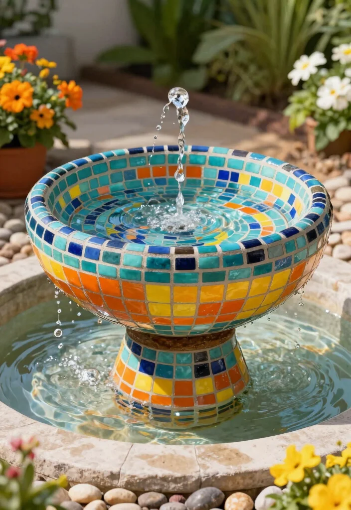 12 Mosaic Water Fountain Ideas for a Colorful Garden Focal Point 6 12 Mosaic Water Fountain Ideas for a Colorful Garden Focal Point - 6. Bowl Fountains 1