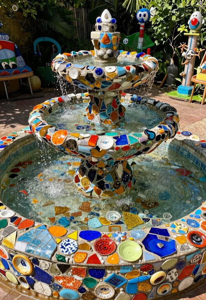 12 Mosaic Water Fountain Ideas for a Colorful Garden Focal Point 8 12 Mosaic Water Fountain Ideas for a Colorful Garden Focal Point - 8. Repurposed Materials 1