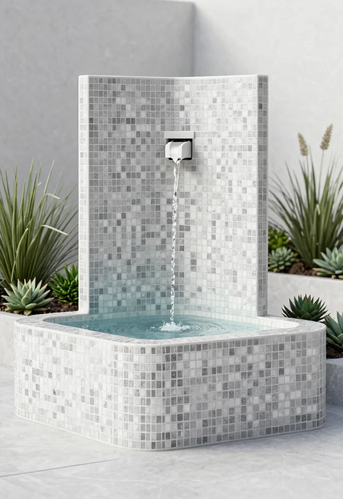 12 Mosaic Water Fountain Ideas for a Colorful Garden Focal Point 9 12 Mosaic Water Fountain Ideas for a Colorful Garden Focal Point - 9. Modern Minimalist Fountains 1