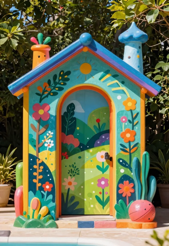 12 Pool Pump House Ideas That Keep Equipment Hidden and Accessible 6 12 Pool Pump House Ideas That Keep Equipment Hidden and Accessible - 6. Artful Design 1